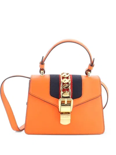 Pre-owned Gucci Sylvie Top Handle Bag Leather Mini Satchel In Orange