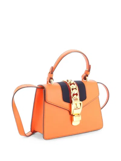 Pre-owned Gucci Sylvie Top Handle Bag Leather Mini Satchel In Orange