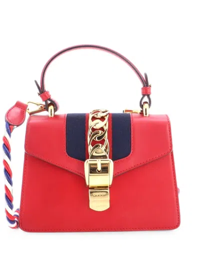 Pre-owned Gucci Sylvie Top Handle Bag Leather Mini Satchel In Red