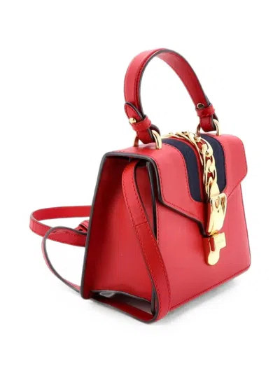 Pre-owned Gucci Sylvie Top Handle Bag Leather Mini Satchel In Red