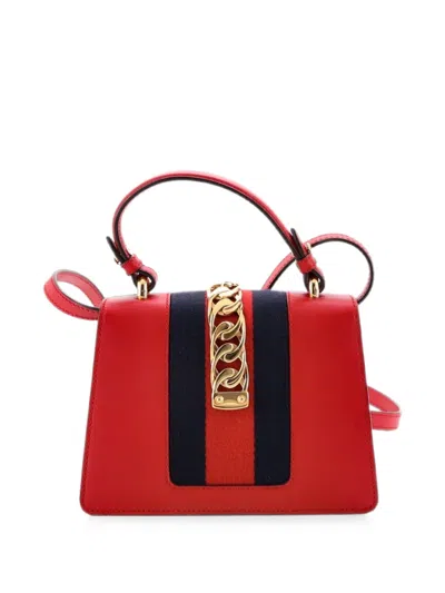 Pre-owned Gucci Sylvie Top Handle Bag Leather Mini Satchel In Red