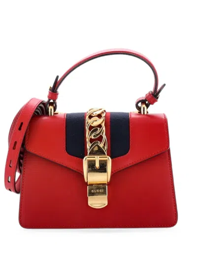 Pre-owned Gucci Sylvie Top Handle Bag Leather Mini Satchel In Red