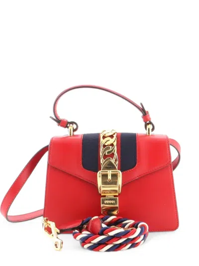 Pre-owned Gucci Sylvie Top Handle Bag Leather Mini Satchel In Red