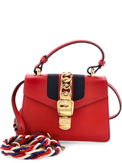 Pre-owned Gucci Sylvie Top Handle Bag Leather Mini Satchel In Red