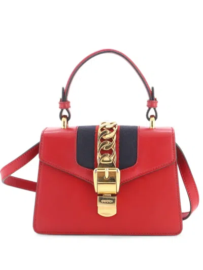 Pre-owned Gucci Sylvie Top Handle Bag Leather Mini Satchel In Red