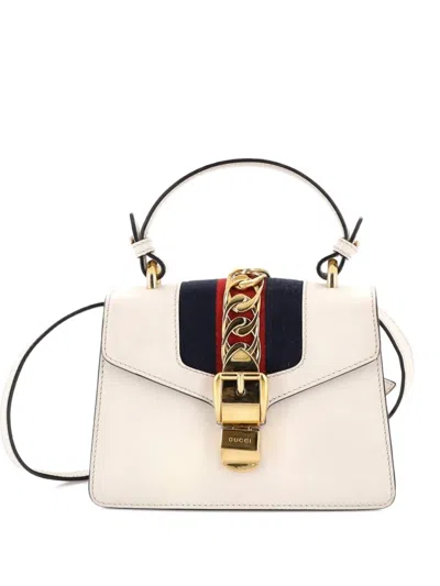 Pre-owned Gucci Sylvie Top Handle Bag Leather Mini Satchel In White