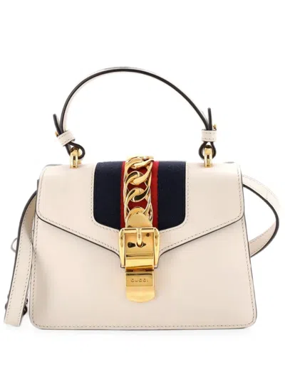 Pre-owned Gucci Sylvie Top Handle Bag Leather Mini Satchel In White