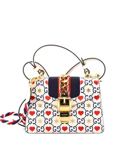 Pre-owned Gucci Sylvie Top Handle Bag Limited Edition Valentines Gg Printed Leather Mini Satchel In White