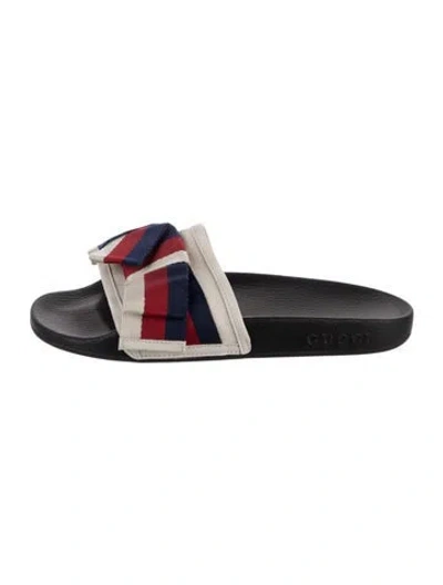 Pre-owned Gucci Sylvie Web Accent Bow Accents Slides In White