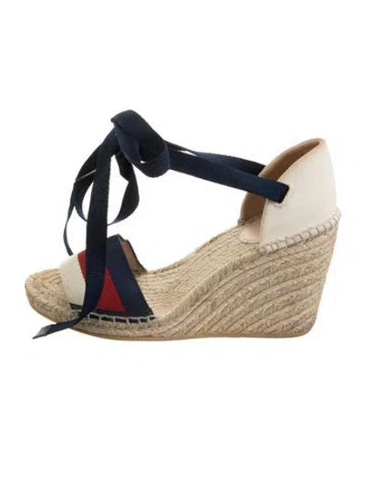 Pre-owned Gucci Sylvie Web Accent Canvas Espadrilles In Blue
