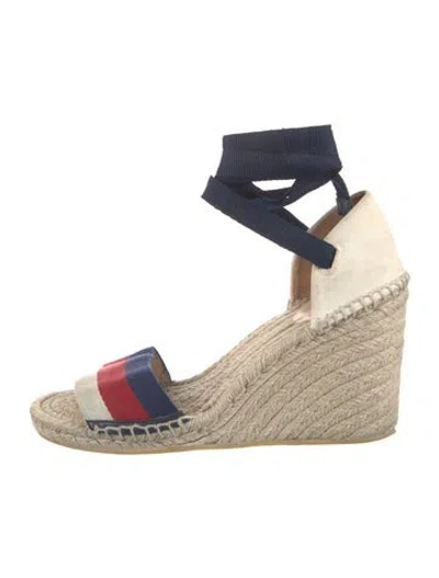 Pre-owned Gucci Sylvie Web Accent Canvas Espadrilles In White