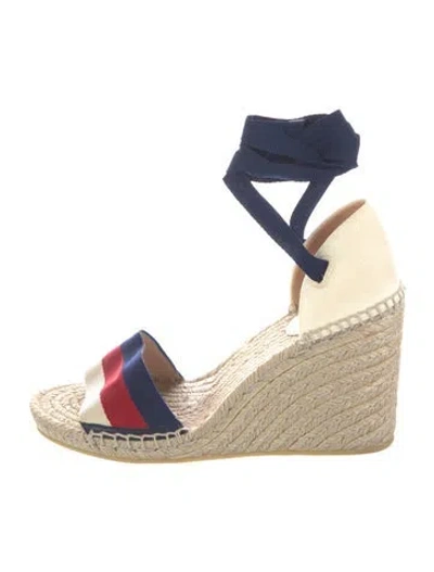 Pre-owned Gucci Sylvie Web Accent Canvas Espadrilles In White