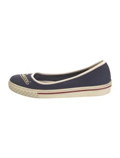 Pre-owned Gucci Sylvie Web Accent Canvas Flats In Blue
