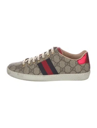 Pre-owned Gucci Sylvie Web Accent Canvas Sneakers In Neutral