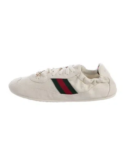 Pre-owned Gucci Sylvie Web Accent Canvas Sneakers In Neutral