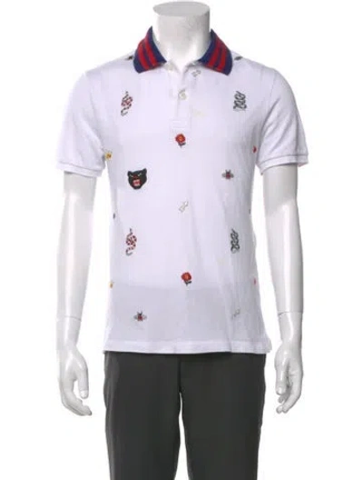 Pre-owned Gucci Sylvie Web Accent Crew Neck Polo Shirt In White