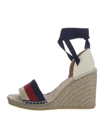 Pre-owned Gucci Sylvie Web Accent Espadrilles In White