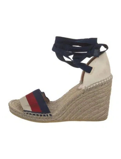 Pre-owned Gucci Sylvie Web Accent Jute Espadrilles In Neutral
