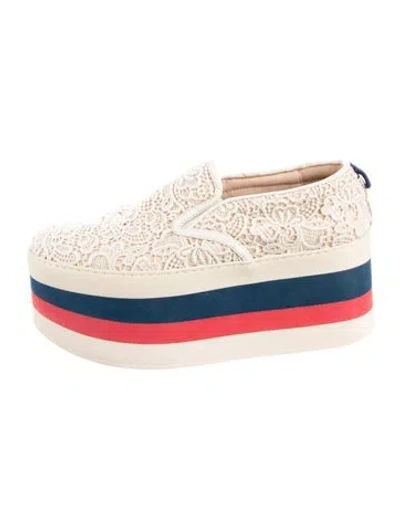 Pre-owned Gucci Sylvie Web Accent Lace Wedge Sneakers In White