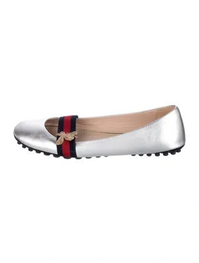 Pre-owned Gucci Sylvie Web Accent Leather Ballet Flats