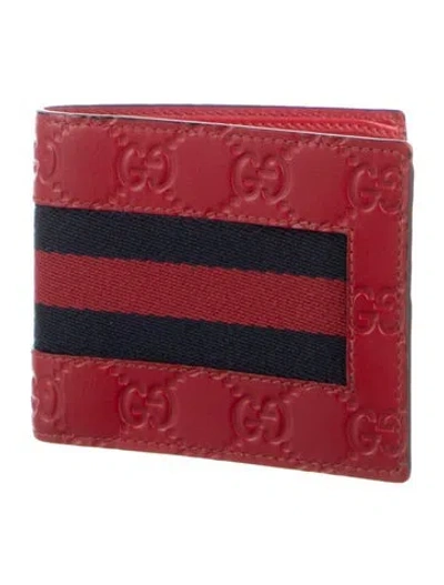 Pre-owned Gucci Sylvie Web Accent Leather Bifold Wallet In Red