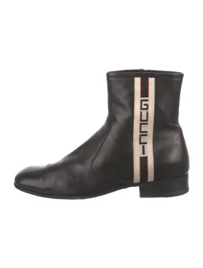 Pre-owned Gucci Sylvie Web Accent Leather Boots In Black