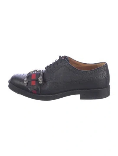 Pre-owned Gucci Sylvie Web Accent Leather Brogues In Black