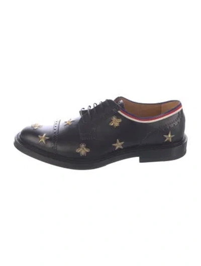 Pre-owned Gucci Sylvie Web Accent Leather Brogues In Black