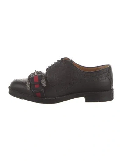 Pre-owned Gucci Sylvie Web Accent Leather Brogues In Black