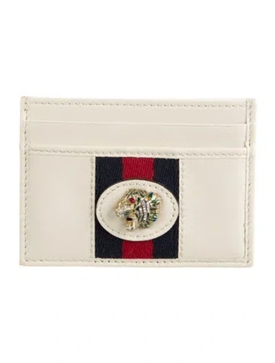 Pre-owned Gucci Sylvie Web Accent Leather Card Holder In White