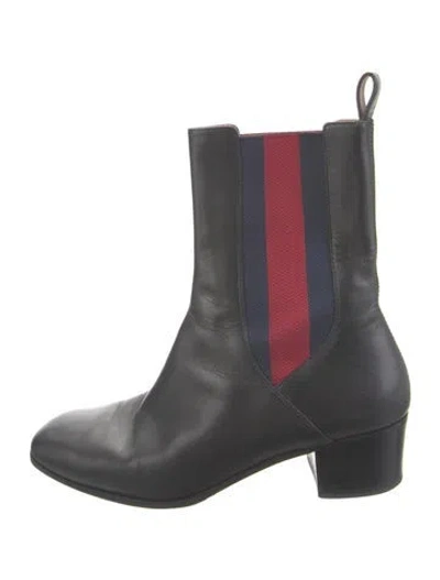 Pre-owned Gucci Sylvie Web Accent Leather Chelsea Boots In Black