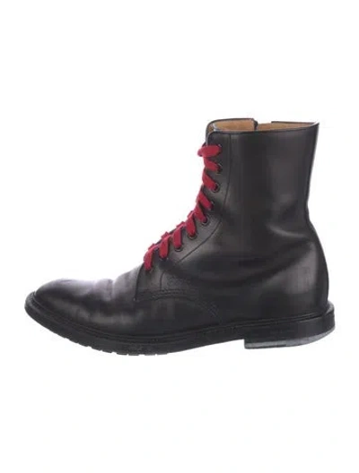 Pre-owned Gucci Sylvie Web Accent Leather Combat Boots In Black