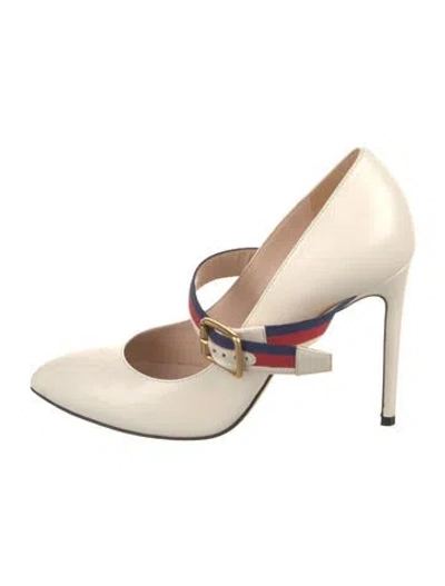 Pre-owned Gucci Sylvie Web Accent Leather D'orsay Pumps In Neutral