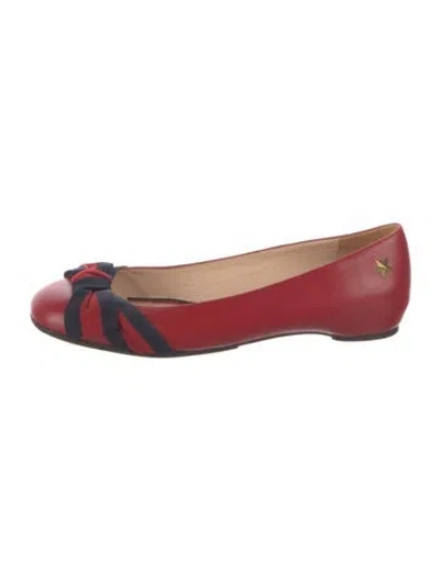 Pre-owned Gucci Sylvie Web Accent Leather Flats In Red