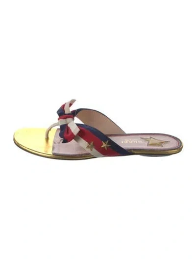 Pre-owned Gucci Sylvie Web Accent Leather Flip Flops