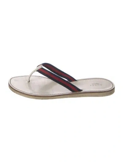 Pre-owned Gucci Sylvie Web Accent Leather Flip Flops In Neutral