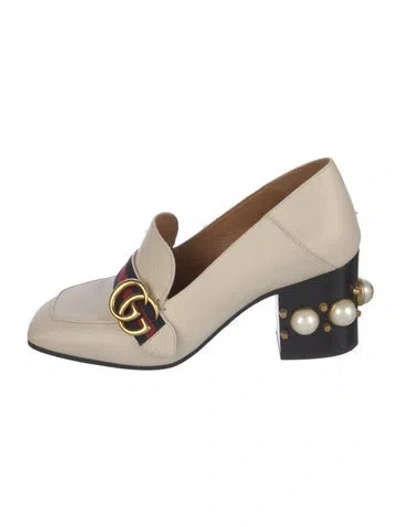Pre-owned Gucci Sylvie Web Accent Leather Loafers In Neutral