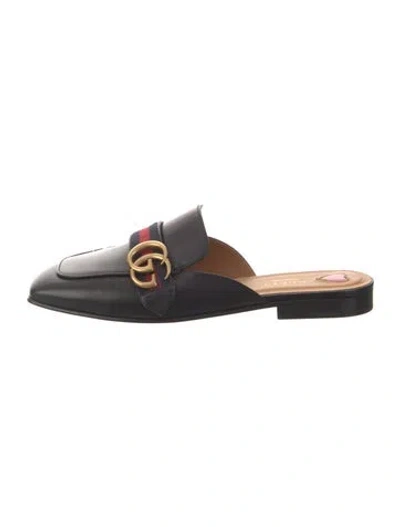 Pre-owned Gucci Sylvie Web Accent Leather Mules In Black