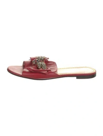 Pre-owned Gucci Sylvie Web Accent Leather Slides In Red