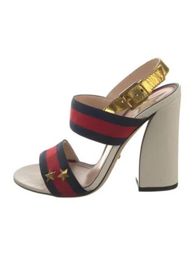 Pre-owned Gucci Sylvie Web Accent Leather Slingback Pumps In Neutral