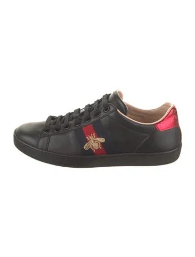 Pre-owned Gucci Sylvie Web Accent Leather Sneakers In Black