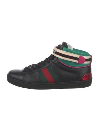 Pre-owned Gucci Sylvie Web Accent Leather Sneakers In Green