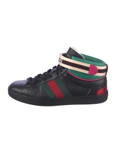 Pre-owned Gucci Sylvie Web Accent Leather Sneakers In Green