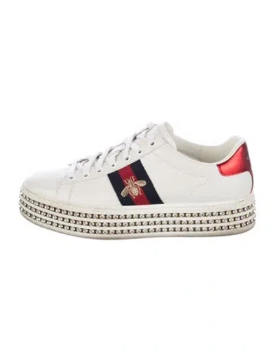 Pre-owned Gucci Sylvie Web Accent Leather Sneakers In Multi