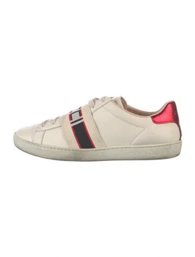 Pre-owned Gucci Sylvie Web Accent Leather Sneakers In Neutral