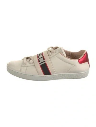 Pre-owned Gucci Sylvie Web Accent Leather Sneakers In Neutral