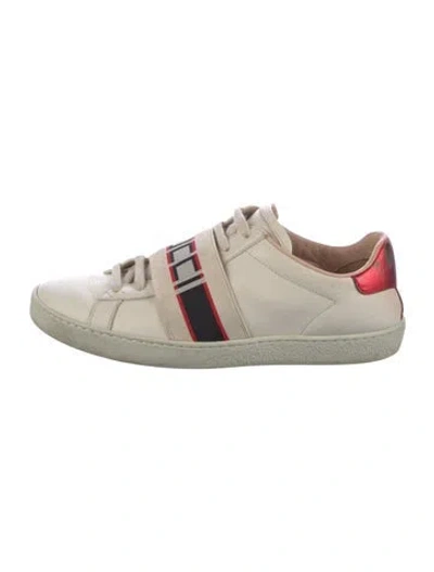 Pre-owned Gucci Sylvie Web Accent Leather Sneakers In Neutral