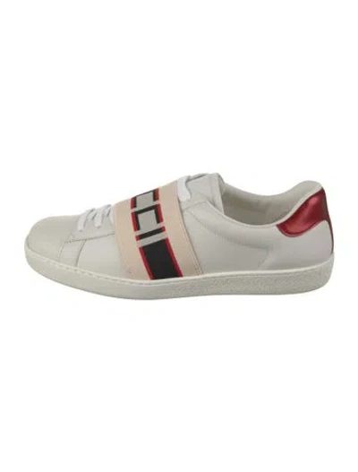 Pre-owned Gucci Sylvie Web Accent Leather Sneakers W/ Tags In Neutrals