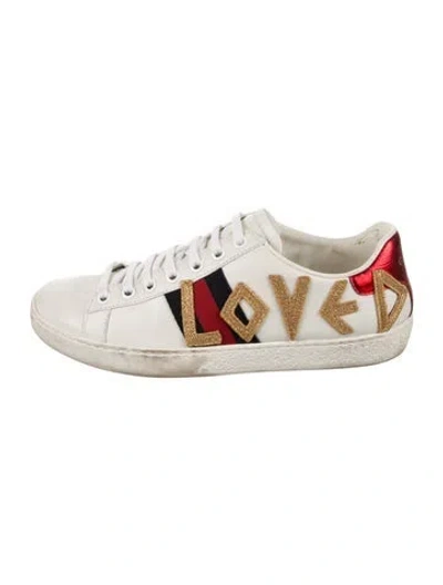 Pre-owned Gucci Sylvie Web Accent Leather Sneakers In White