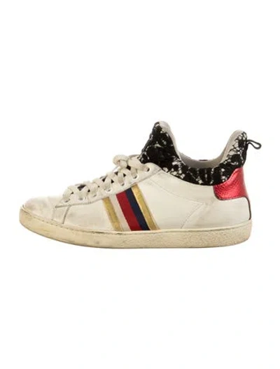 Pre-owned Gucci Sylvie Web Accent Leather Sneakers In White